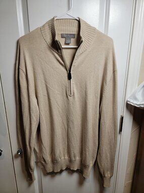 Daniel Cremieux Signature Men's Large Beige Quarter Zip Cotton Silk Cashmere Swe